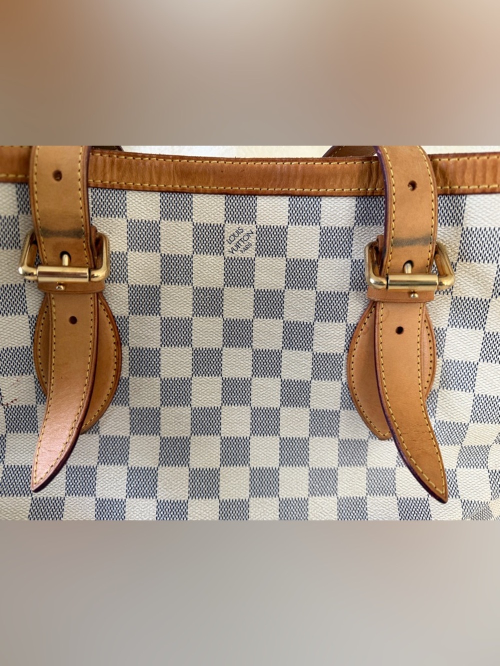 Louis Vuitton Damier Azur Hampstead MM Canvas Tote with Tan Leather Trim - Picture 4 of 12